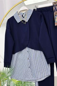 YAKASI KUŞAKLI ETEKLİ KOT TAKIM