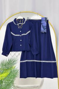 KOLLARI FIRFIRLI ETEKLİ KADIN TAKIM