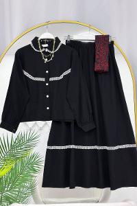 METALİK BONCUK DETAYLI PANTOLONLU KADIN KOT TAKIM