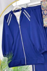 METALİK BONCUK DETAYLI PANTOLONLU KADIN KOT TAKIM