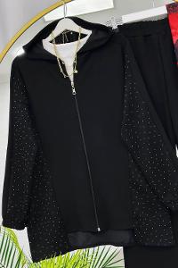 METALİK BONCUK DETAYLI PANTOLONLU KADIN KOT TAKIM