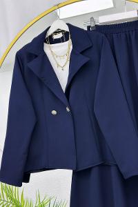 METALİK BONCUK DETAYLI PANTOLONLU KADIN KOT TAKIM