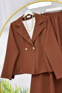 METALİK BONCUK DETAYLI PANTOLONLU KADIN KOT TAKIM