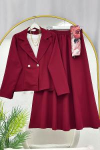 METALİK BONCUK DETAYLI PANTOLONLU KADIN KOT TAKIM