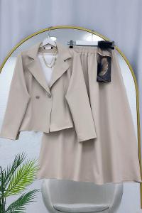 METALİK BONCUK DETAYLI PANTOLONLU KADIN KOT TAKIM