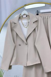 METALİK BONCUK DETAYLI PANTOLONLU KADIN KOT TAKIM